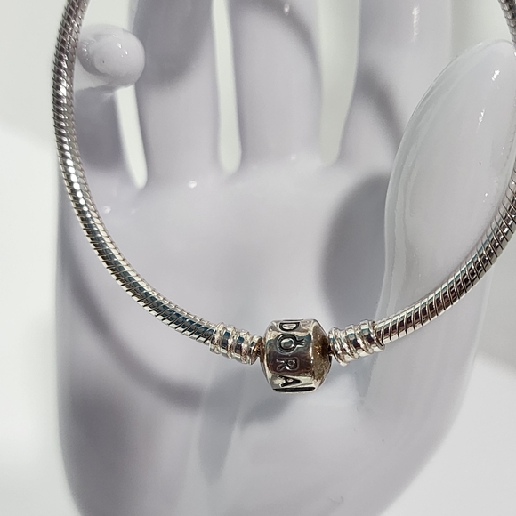 Pandora Sterling Silver Classic Moments Snake Chain Barrel Clasp Bracelet 7.5" - Picture 3 of 5